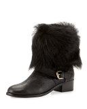 Minka Fur-Cuff Moto Boot, Black