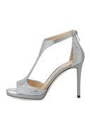 Lana Glitter T-Strap 100mm Sandal, Silver