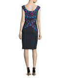 Cap-Sleeve Geometric-Print Sheath Dress