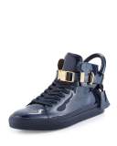 100mm Patent Leather High-Top Sneaker, Blue