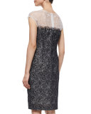 Embroidered Chantilly Lace Sheath Dress, Off White