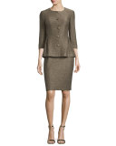 Casablanca Glimmer-Knit Peplum Jacket, Caviar/Gold