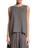 Sleeveless Round-Neck Linen Shell, Elephant