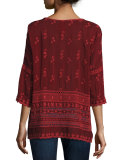 Embroidered Georgette Drop-Shoulder Blouse