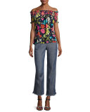 Relax Off-the-Shoulder Floral Silk Top, Blue