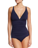 Solid V-Neck One-Piece Swimsuit
