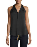 Silk-Blend Tassel-Tie Halter Top