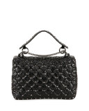 Rockstud Medium Matelasse Leather Shoulder Bag, Black