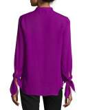 Silk Tie-Cuff Blouse, Magenta