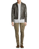 Lightweight Leather Jacket W/Quilted Panels, Combat Green