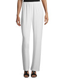 Stretch-Knit Straight-Leg Pants, White 
