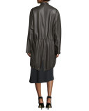 Leather Zip-Front Parka, Dark Canopy