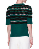 Short-Sleeve Wave-Knit Sweater, Jade