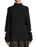 Cutout Oversized Ribbed Sweater, Black