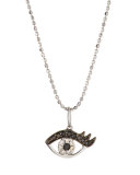 14k White Gold Eyelash Evil Eye Pendant Necklace