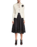 Poplin Blouse w/Lace Collar, White
