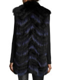 Two-Tone Fox Fur Vest, Black/Indigo