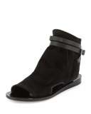 Thalia Slouchy Suede Cutout Sandal, Black