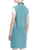Shawl-Collar Long Vest, Blue Steel