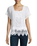 Short-Sleeve Lace-Inset Top, Petite