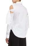 Tied Cold-Shoulder Oxford Blouse, White
