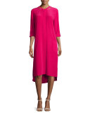 Long-Sleeve Belted Silk Shirtdress, Plus Size