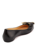 Spike-Bow Leather Red Sole Ballerina Flat, Black