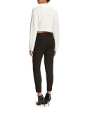 Long-Sleeve Cropped Wool-Blend Sweater, White
