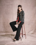 Leopard Open-Front Jacket W/Contrast Cuffs, Black/Multi