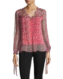 Brunella Floral-Print Lace-Yoke Silk Blouse, Multi