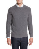 Mixed-Textured Crewneck Sweater, Granite