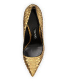 Python Point-Toe Stiletto Pump, Gold