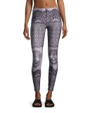 Skull Lace Printed Performance Leggings, Black/Pink
