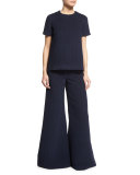 Short-Sleeve Textured Top, Navy
