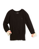 Georgey Cashmere Check-Cuff Pullover Sweater, Black, Size 4-14