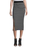 Engineered Striped Ribbed Pencil Skirt, Black/White