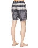 Check-Print Swim Trunks, Gray