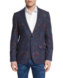 Paisley-Print Wool Blazer, Blue Multi