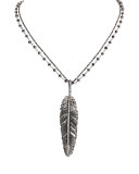 Rhodium-Plated Silver Feather Pendant Necklace with Diamonds