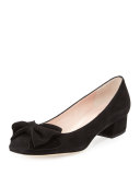 molly suede low-heel bow pump, black