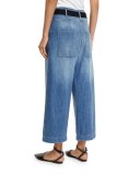 Wide-Leg Crossover Cropped Jeans, Medium Blue