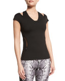 Raven Short-Sleeve Cutout Sport Top, Black 