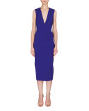 Sleeveless V-Neck Midi Dress, Cobalt Blue