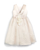 Sleeveless Lace-Trim Satin & Tulle Dress, Petal/Ivory, Size 4-8