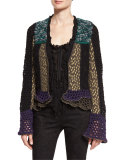 Crochet Ruffled-Trim Jacket, Black