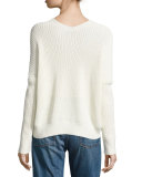 1/2-Cardigan Stitch V-Neck Sweater, Off White