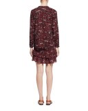 Amaria Long-Sleeve Floral Blouse, Burgundy/Gray