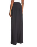Pleated-Front Wide-Leg Trousers, Black
