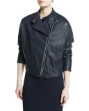 Asymmetric Leather Moto Jacket w/Monili Trim