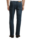 Straight-Leg Vintage-Wash Denim Jeans, Blue